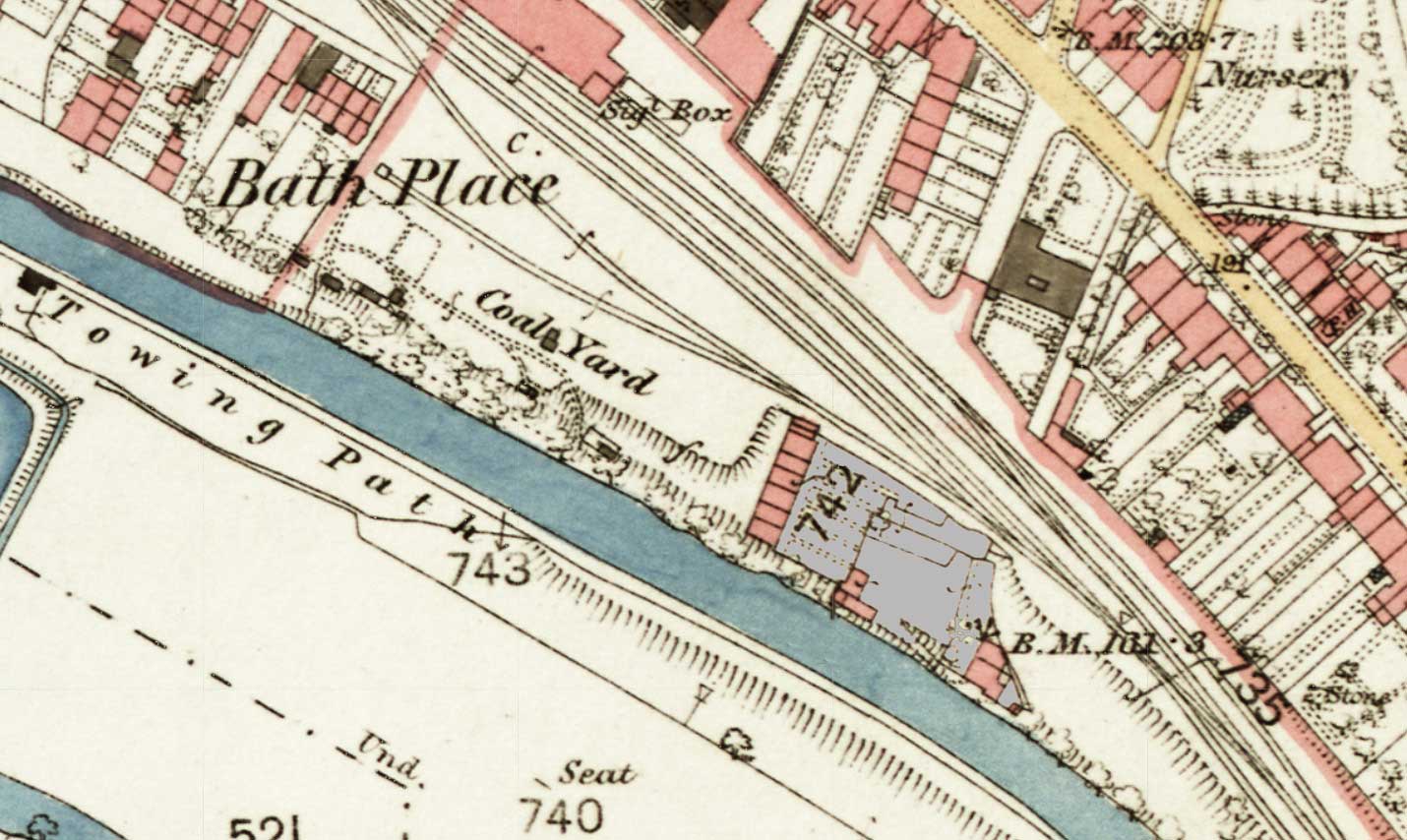 Rosebank Wharf highlighted on c1880 OS Map (National Library of Scotland)