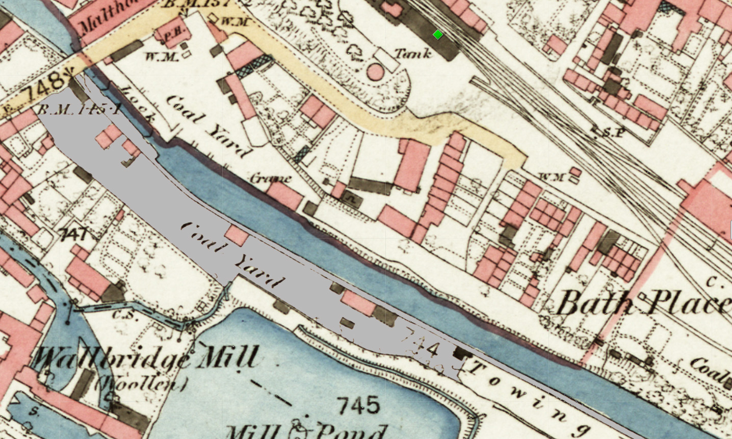 Wallbridge Lower Wharf highlighted on c1880 OS map (National Library of Scotland)