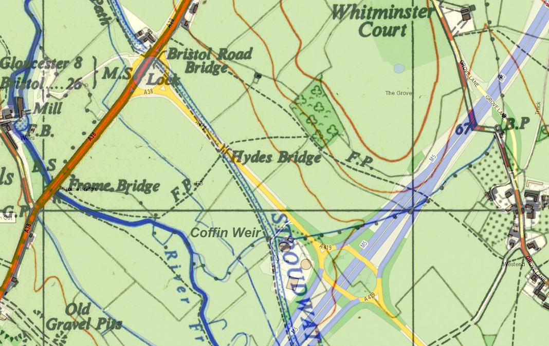 OS map c1950 (National Library of Scotland) with motorway added.